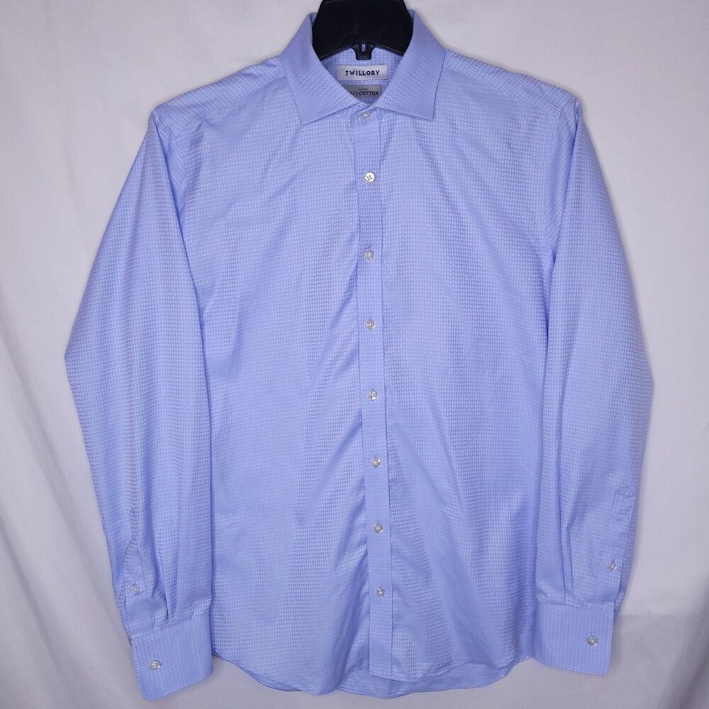 Twillory Dress Shirt Mens 16 Blue Non Iron Safe Cotton
